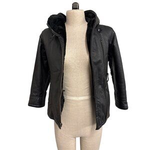 Wilsons Leather Kids M Black Jacket With Faux Fur Lining and Hood Crafted In Chi